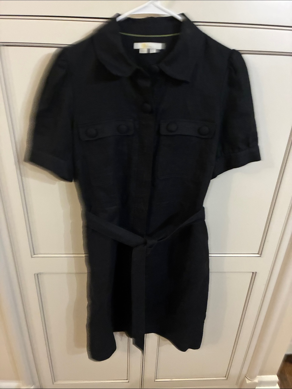 Boden Black Short-Sleeve Belted Shirt Dress
